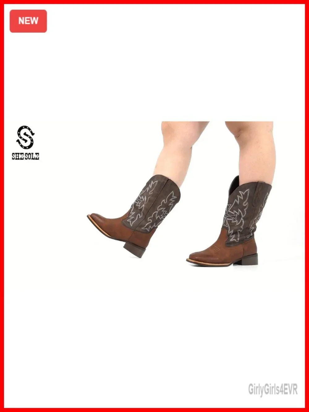 Extra Wide Calf Western Cowboy Boots Women Square Toe Pull-On Faux Leather